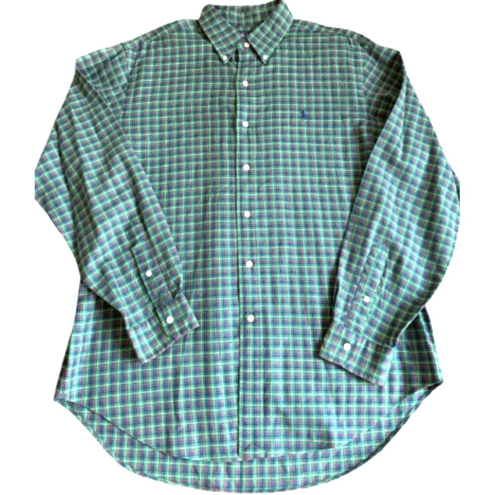 Ralph Lauren Classic Fit Polo Shirt Mens Large Blue Long Sleeve Button Front